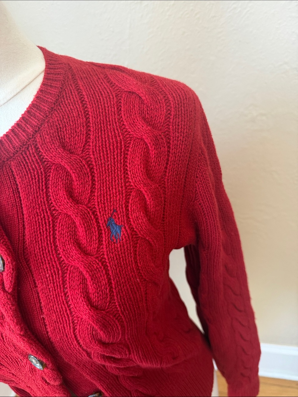 Ralph Lauren Red M Cable Knit Cardigan original price $268 - Picture 4 of 13